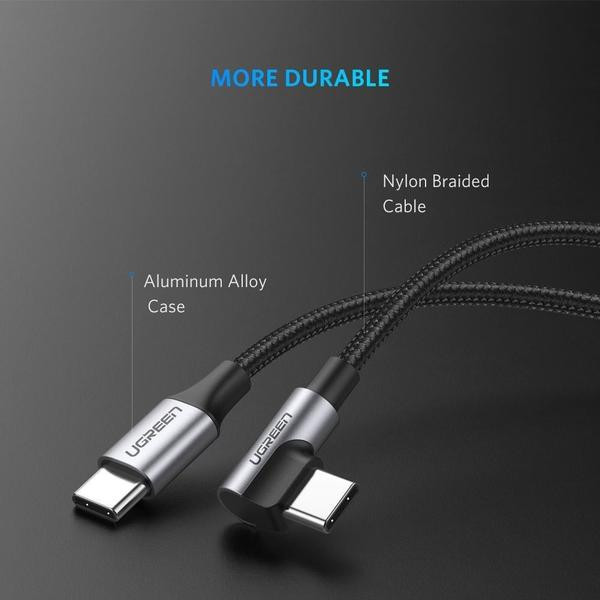 Фото - Кабель синхронизации данных UGREEN US255 Type-C-Type-C Angled 3A Cable 1 м Gray/Black (50123)