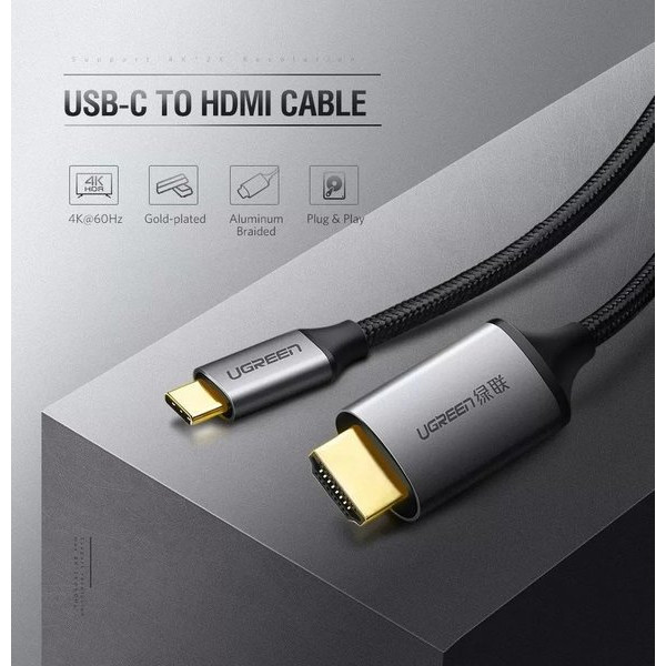 Фото - Кабель синхронизации данных UGREEN MM142 Type-C M - HDMI M Cable Alum. 1.5 м Gray\Black (50570)