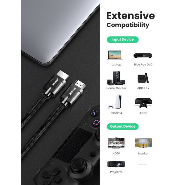 Фото - Кабель HDMI UGREEN HD135 HDMI to HDMI 1 m v2.1 8K-60Hz/4K-120Hz Braided Gray (70319)