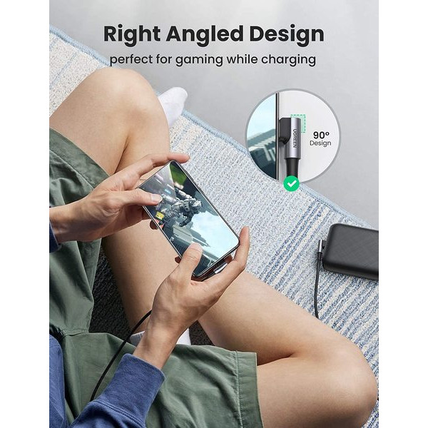 Фото - Кабель синхронизации данных UGREEN US323 Type-C-Type-C Both Angled 3A Cable 1 m Gray\Black (70529)