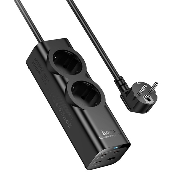 Фото - Сетевой фильтр HOCO NS10 Wisdom 2-position (PD67W/3C1A) EU/GER Black (6942007638500)