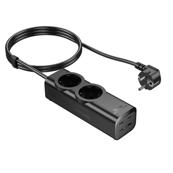 Фото - Сетевой фильтр HOCO NS10 Wisdom 2-position (PD67W/3C1A) EU/GER Black (6942007638500)
