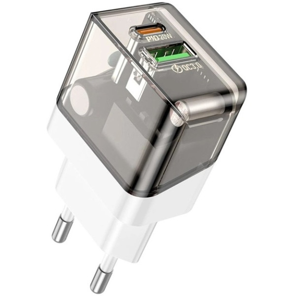 Фото - Сетевое зарядное устройство BOROFONE BA80A Scenery PD20W+QC3.0 charger EU Transparent Black (6941991105159)
