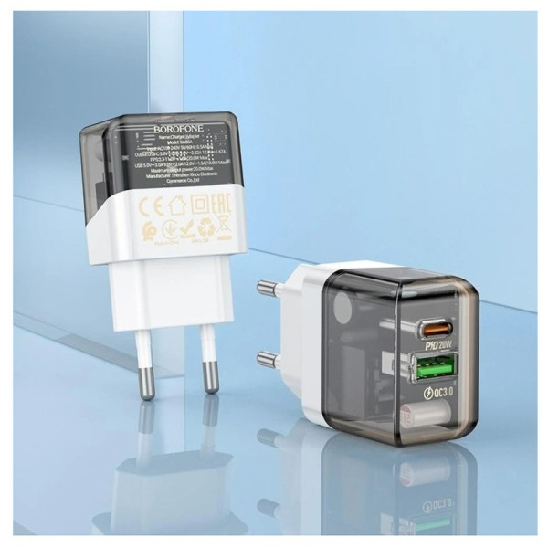 Фото - Сетевое зарядное устройство BOROFONE BA80A Scenery PD20W+QC3.0 charger EU Transparent Black (6941991105159)
