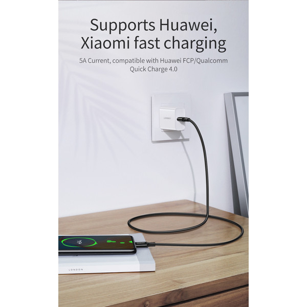 Фото - Кабель синхронизации данных UGREEN US300 Type-C - Type-C 100W 5A Cable 1 м Black (80371)