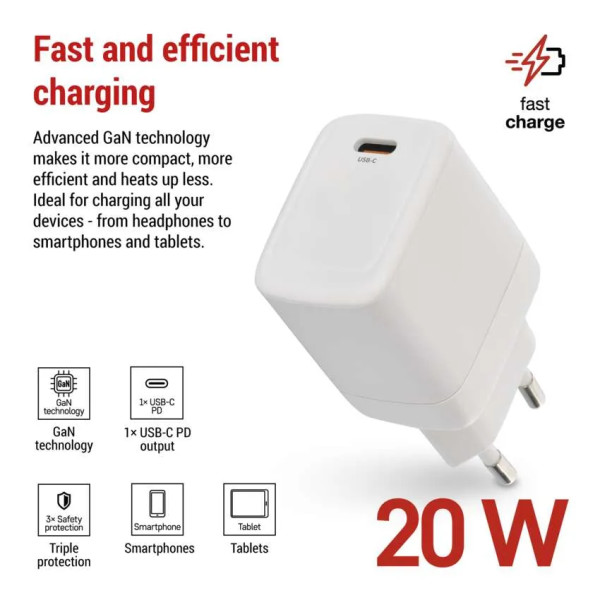 Фото - Сетевое зарядное устройство EMOS V01G20 1xUSB-C 20W 220V PD (V01G20)