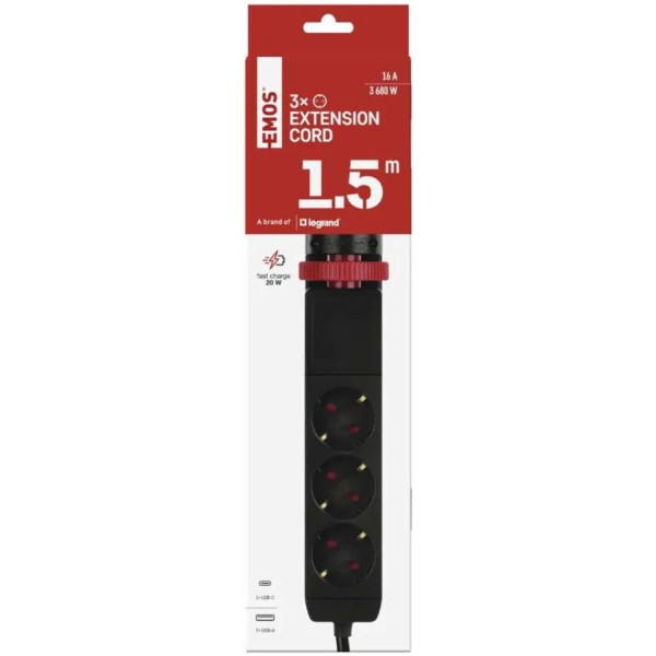 Фото - Сетевой фильтр EMOS P1321PD 3 розетки 1.5 м 2xUSB-A+1 USB-C