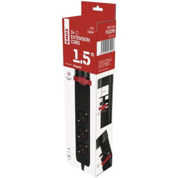 Фото - Сетевой фильтр EMOS P1321PD 3 розетки 1.5 м 2xUSB-A+1 USB-C
