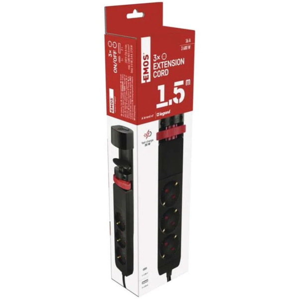 Фото - Сетевой фильтр EMOS P1321PD 3 розетки 1.5 м 2xUSB-A+1 USB-C