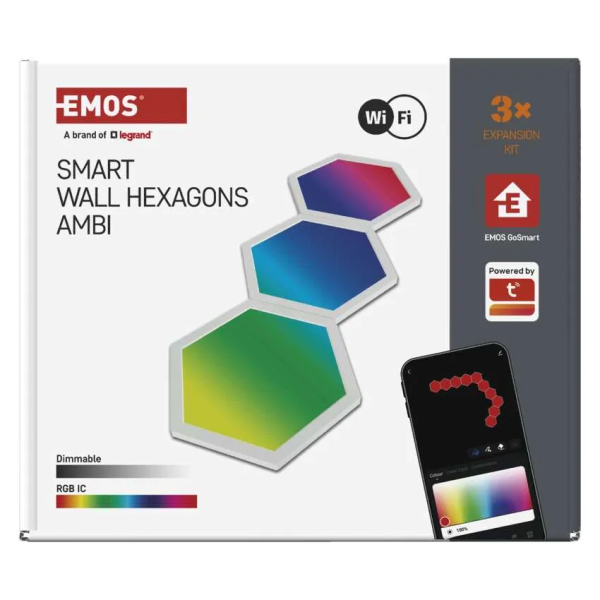 Фото - Светодиодный светильник EMOS ZIW223R HEXAGON 3 части, 1.8 Вт, RGBIC, WIFI