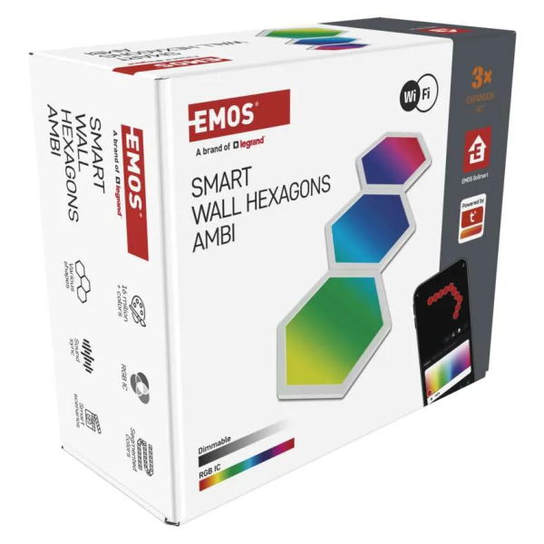 Фото - Светодиодный светильник EMOS ZIW223R HEXAGON 3 части, 1.8 Вт, RGBIC, WIFI
