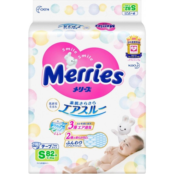 Фото - Одноразовые подгузники MERRIES Размер S (4-8 кг), 82 шт. (424629)
