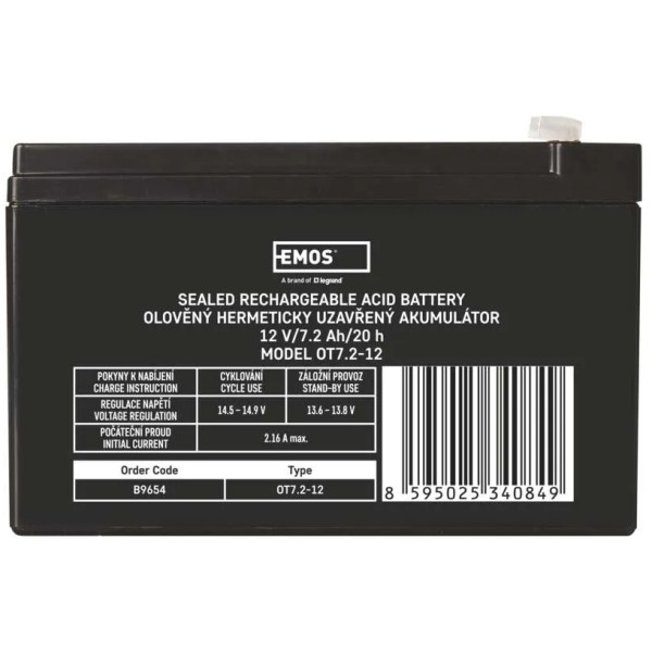 Фото - Аккумулятор для ИБП EMOS B9654, AGM, 12V, 7,2Ah, fast 4,7mm