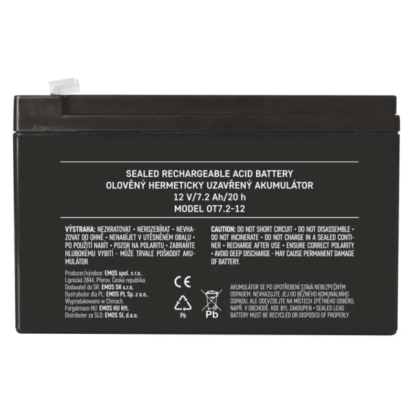 Фото - Аккумулятор для ИБП EMOS B9654, AGM, 12V, 7,2Ah, fast 4,7mm