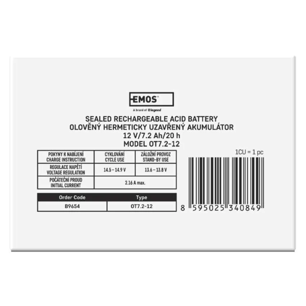 Фото - Аккумулятор для ИБП EMOS B9654, AGM, 12V, 7,2Ah, fast 4,7mm