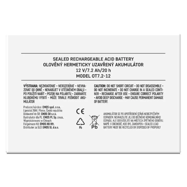 Фото - Аккумулятор для ИБП EMOS B9654, AGM, 12V, 7,2Ah, fast 4,7mm