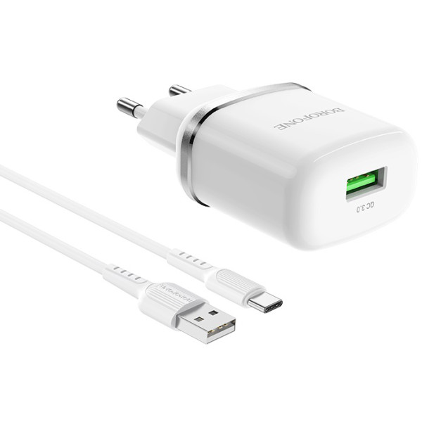 Фото - Сетевое зарядное устройство BOROFONE BA36A QC3.0 18W Type-C White (6931474716019)