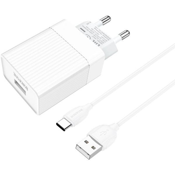 Фото - Сетевое зарядное устройство BOROFONE BA47A QC3.0 3A + Type-C cable 18W White (6931474728319)