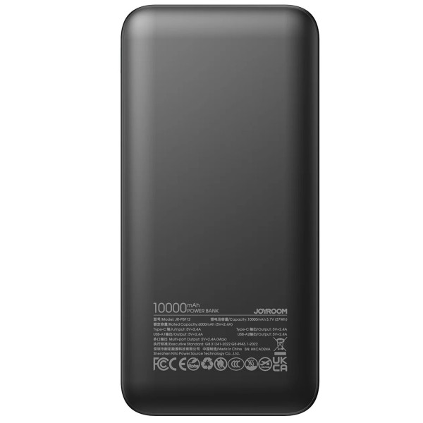 Фото - Батарея мобильная Joyroom 10000mAh 12W QC, 2xUSB-A, USB-C In/Out Black (JR-PBF12 Black)