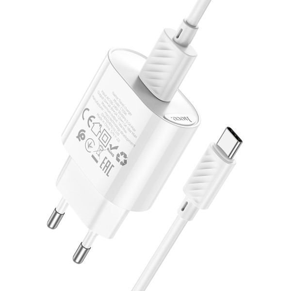 Фото - Сетевое зарядное устройство HOCO C109A Fighter single port QC3.0 charger set Type-C White (6931474784834)