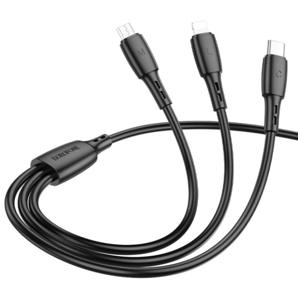 Фото - Кабель синхронизации данных BOROFONE BX71 USB to iP+Type-C+Micro 2A, 1m Black (6974443384543)
