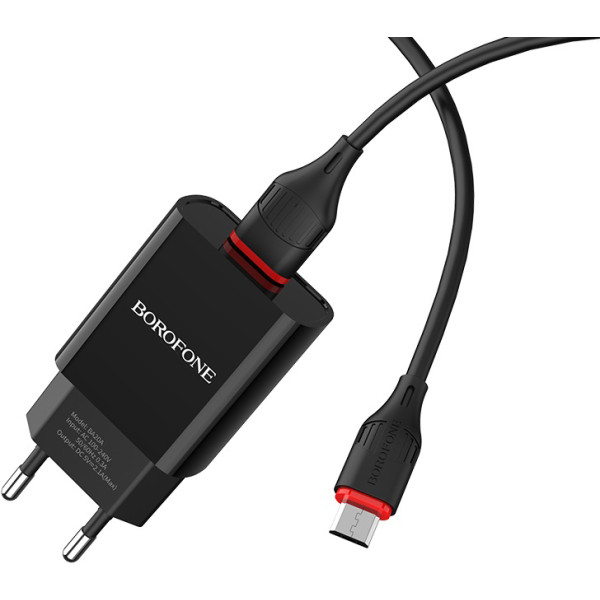 Фото - Сетевое зарядное устройство BOROFONE BA20A Sharp single port charger set Micro 10.5W Black (6931474702135)