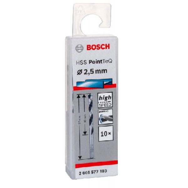 Фото - Сверло Bosch HSS-PointTeQ 2.5х30х57 мм 10 шт. (2.608.577.193) Фото - Сверло Bosch HSS-PointTeQ 2.5х30х57 мм 10 шт. (2.608.577.193)