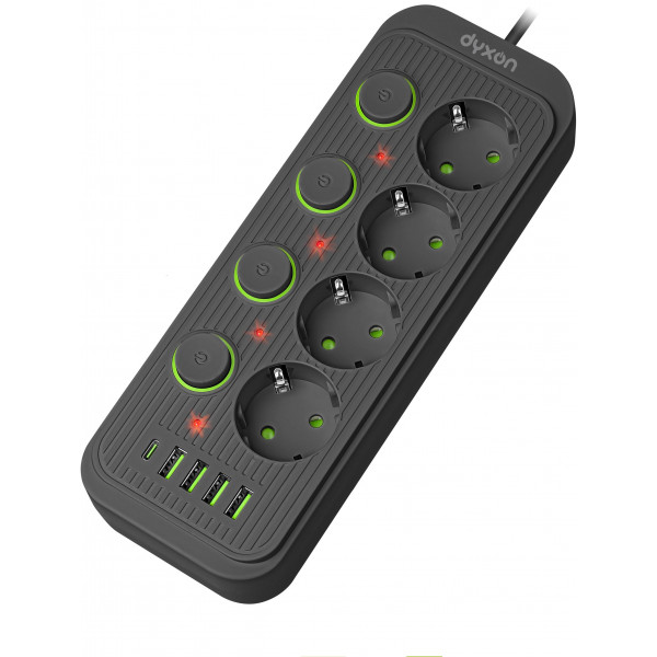 Фото - Сетевой фильтр Dyxon 4+4 USB-A USB-C (PD)+4 Power switch 2m Black (DXN-MFP-44PD2MB)
