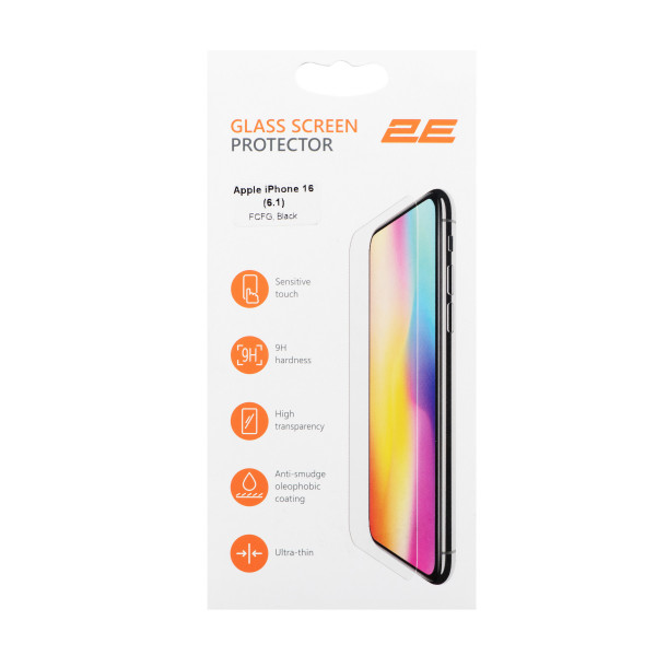 Фото - Защитное стекло для смартфона 2E Apple iPhone 16 (6.1), 2.5D FCFG, (1 Pack) черная рамка (2E-IP-16.-6.1-SMFCFG-BB)