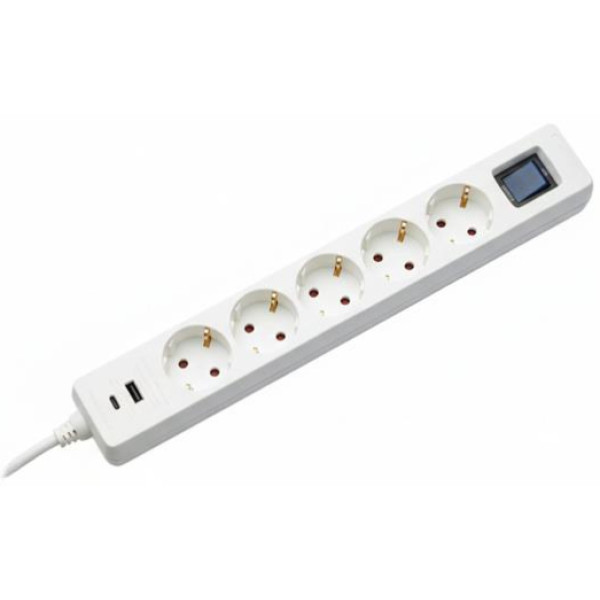 Фото - Сетевой фильтр 2E 5xType F 3x1.5мм кв 16A 1xUSB-A 1xUSB-C 3м White (2E-SP515M3USBWH)