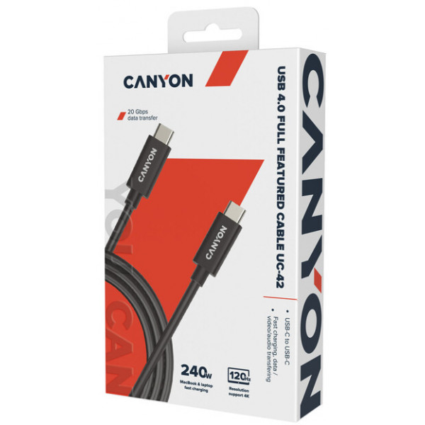 Фото - Кабель синхронизации данных Canyon UC-42 Type C to Type C 20G 5A 240W 2m Black (CNS-USBC42B)