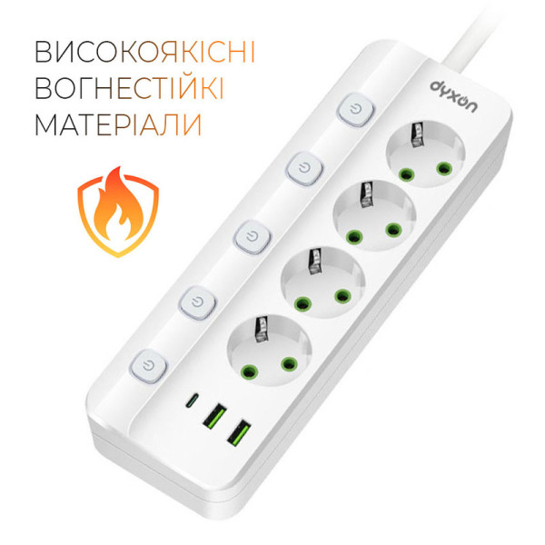 Фото - Сетевой фильтр Dyxon PRO-1097 5.0m 4р 2 USB-A 1 USB-C (PD) White (DXN-1097-5M-4-W)