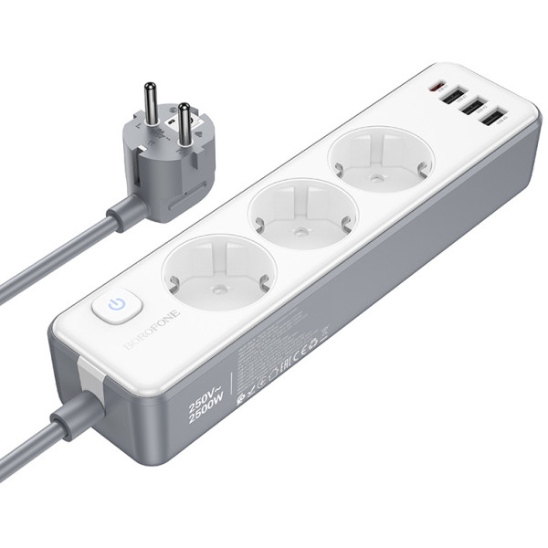 Фото - Сетевой фильтр BOROFONE BAC9 Power 3-position socket 2м White (6941991116650)