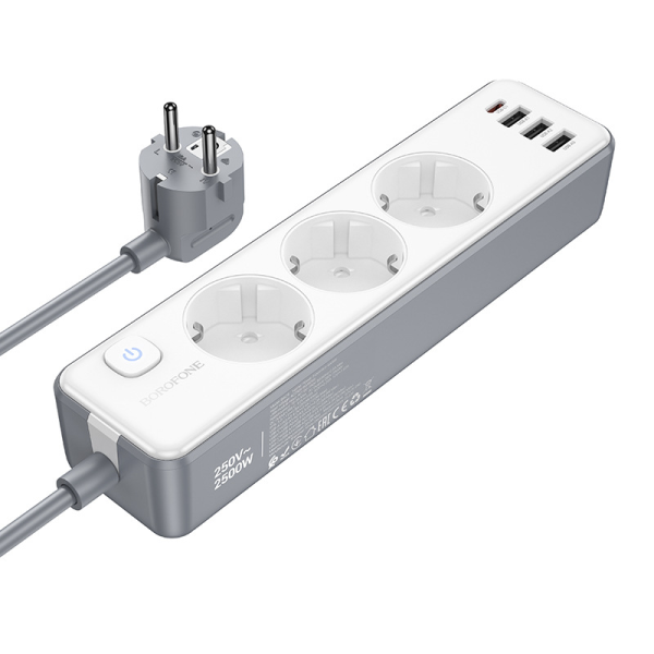 Фото - Сетевой фильтр BOROFONE BAC9 Power 3-position socket 3м White (6941991116667)
