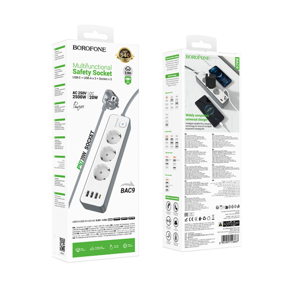 Фото - Сетевой фильтр BOROFONE BAC9 Power 3-position socket 3м White (6941991116667)