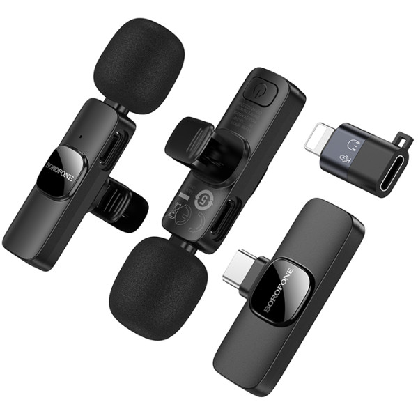 Фото - Микрофон для смартфона BOROFONE BFK15 Dual-mic lavalier wireless digital microphone Black (6941991117107)