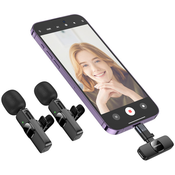 Фото - Микрофон для смартфона BOROFONE BFK15 Dual-mic lavalier wireless digital microphone Black (6941991117107)
