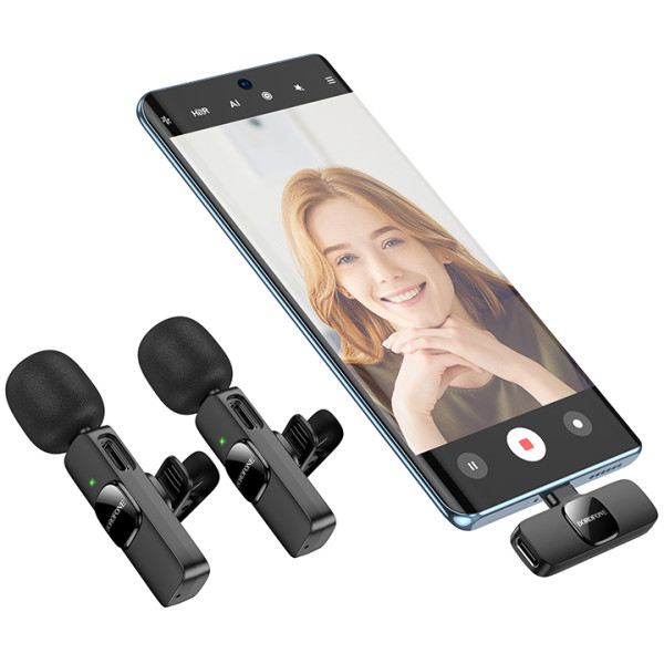 Фото - Микрофон для смартфона BOROFONE BFK15 Dual-mic lavalier wireless digital microphone Black (6941991117107)