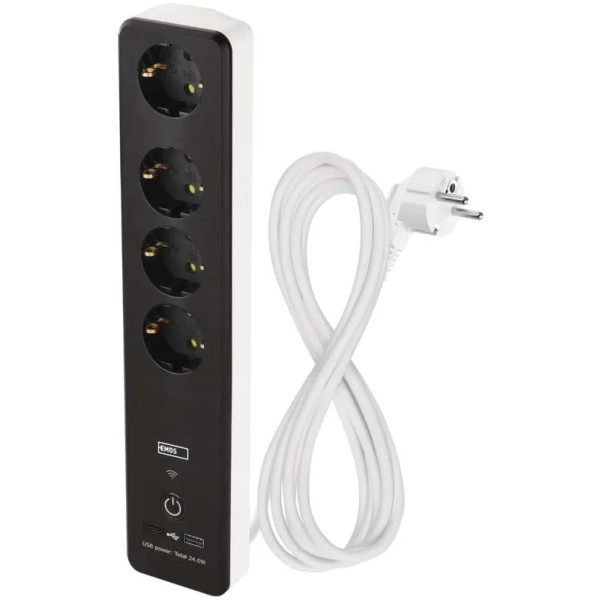 Фото - Сетевой фильтр EMOS Умный P1422SM 2 м 4 гнезда, ПВХ, USB-A, USB-C, Wi-Fi 1,5 мм2