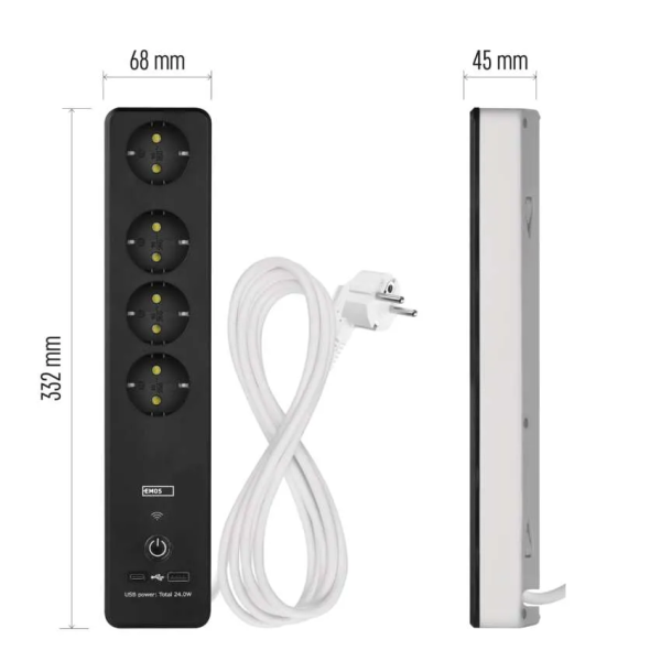 Фото - Сетевой фильтр EMOS Умный P1422SM 2 м 4 гнезда, ПВХ, USB-A, USB-C, Wi-Fi 1,5 мм2