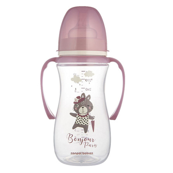 Фото - Бутылочка для кормления Canpol babies с широким отверстием и ручками 300мл PPEasystart BonjourParis розовая (35/241_pin)