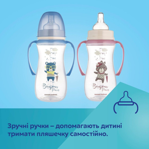 Фото - Бутылочка для кормления Canpol babies с широким отверстием и ручками 300мл PPEasystart BonjourParis розовая (35/241_pin)