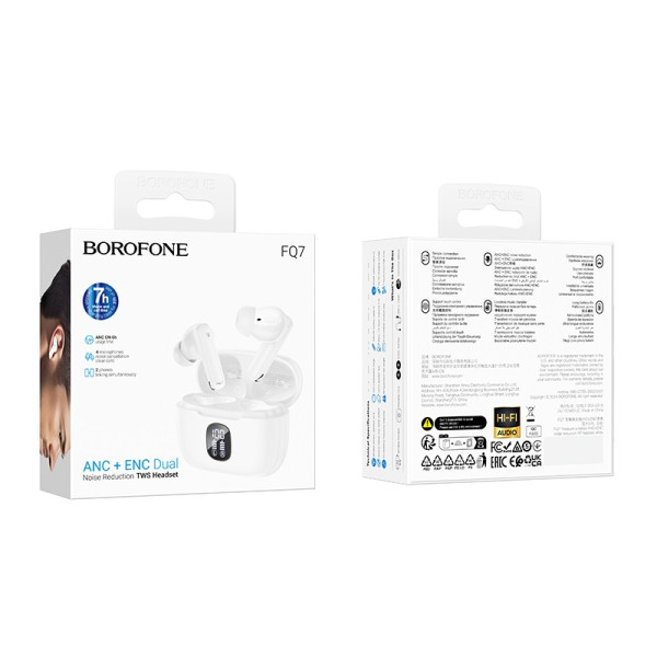 Фото - Наушники вкладыши беспроводные TWS BOROFONE FQ7 ANC+ENC noise reduction White (6941991120077)