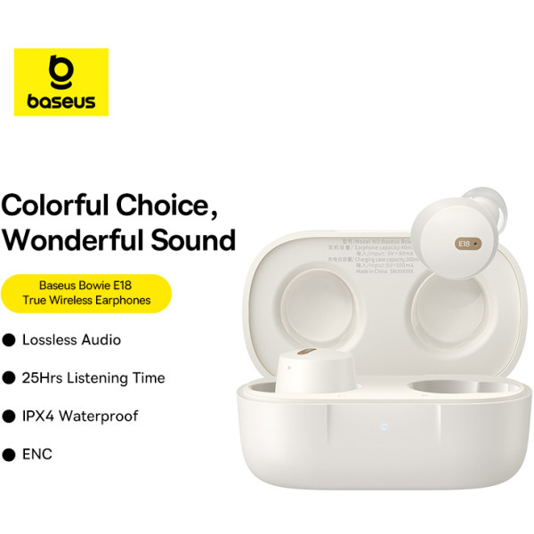Фото - Наушники вкладыши беспроводные TWS Baseus Bowie E18 True Wireless Earphones  Stellar White (A00023800223-00)