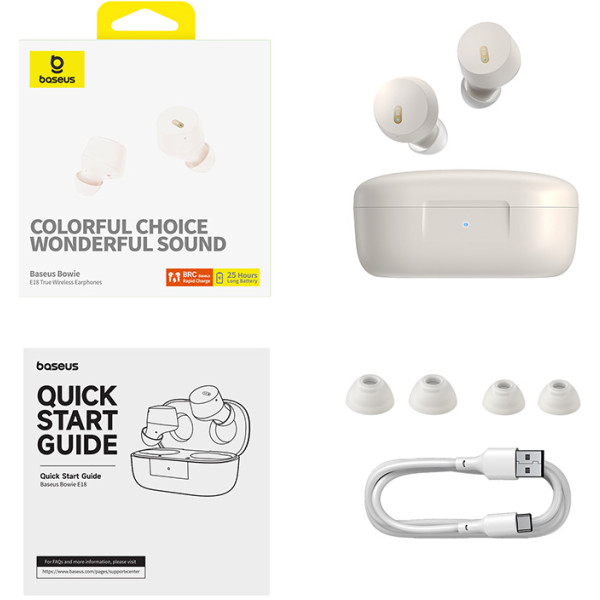 Фото - Наушники вкладыши беспроводные TWS Baseus Bowie E18 True Wireless Earphones  Stellar White (A00023800223-00)