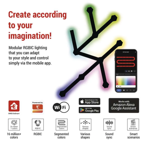 Фото - Светодиодный светильник EMOS ZIW269R LINES 9 частей, черный, 34 Вт, RGBIC, WIFI