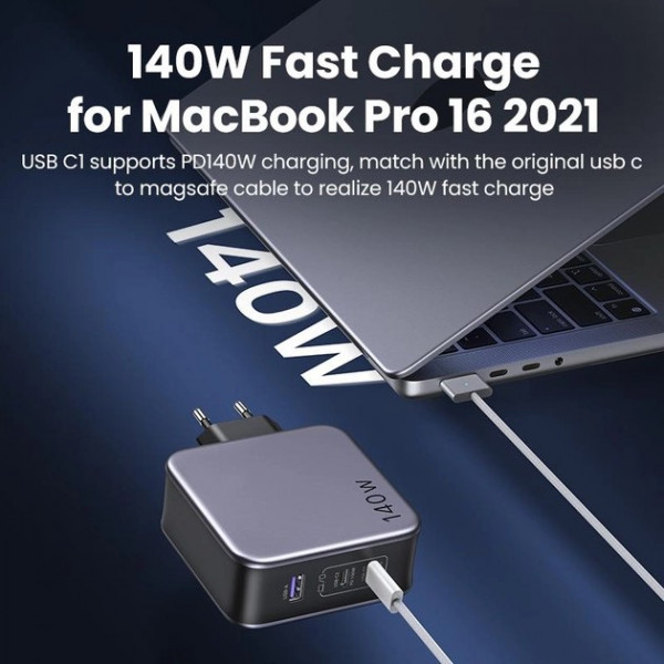 Фото - Сетевое зарядное устройство UGREEN CD289 GaN Fast Charger 140W with Cable Gray (90549)
