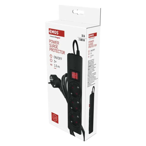 Фото - Сетевой фильтр EMOS P54214, 3 розетки, 1,5м.10A 2300Вт черный
