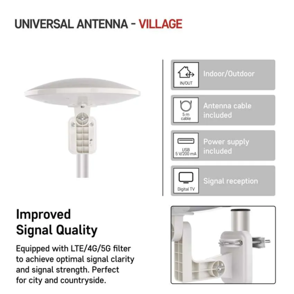 Фото - Антенна наружная EMOS SJ0803, V900, DVB-T2, FM, DAB, 0–80 км, 360°, фильтр LTE/4G/5G