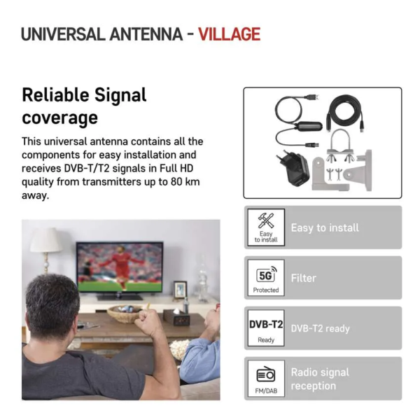 Фото - Антенна наружная EMOS SJ0803, V900, DVB-T2, FM, DAB, 0–80 км, 360°, фильтр LTE/4G/5G